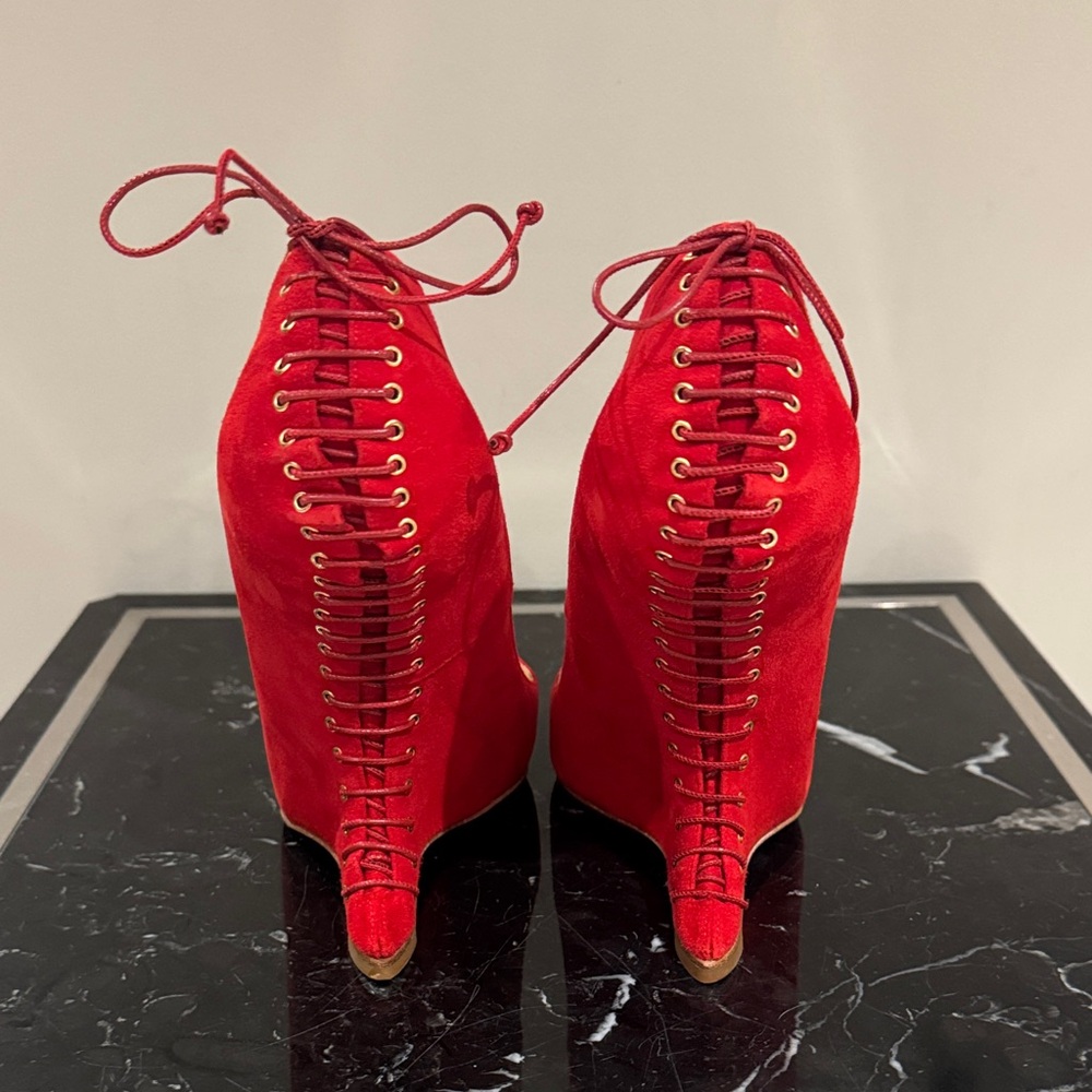 Christian Louboutin RARE Conquilla 120 Red Suede Fetish Sculpted Wedges Heels 40 - Picture 4 of 7